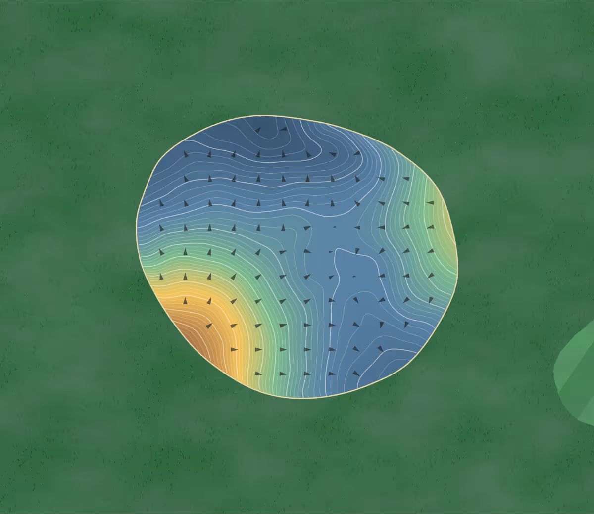 Green contour map of Green Oaks in Ypsilanti, Michigan — 664 elevation contours at a 3-inch interval with fall-line arrows, traced from 1-meter lidar