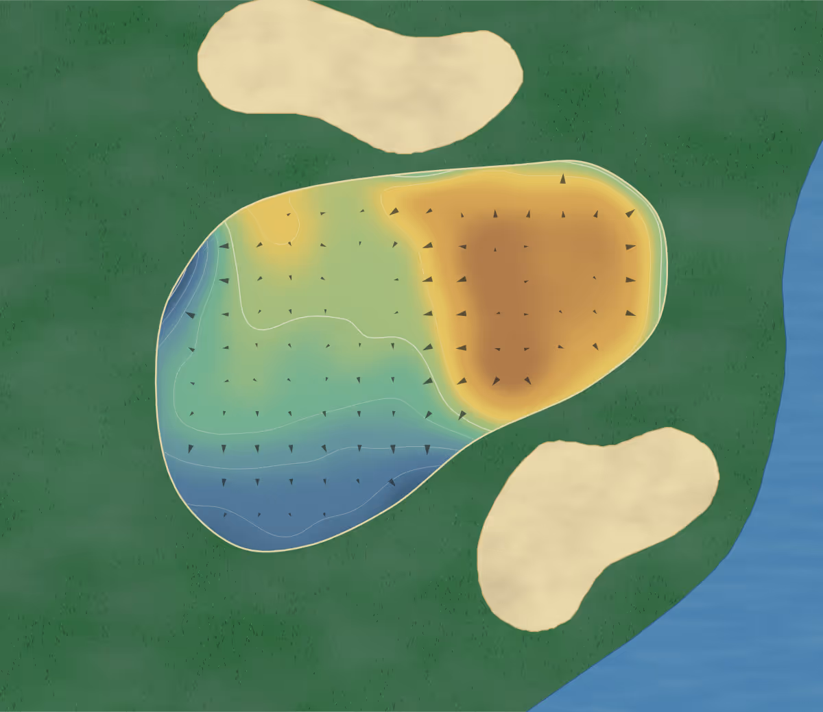 Green contour map of Green River State Park in Green River, Utah: 43 elevation contours at a 3-inch interval with fall-line arrows, traced from 1-meter lidar