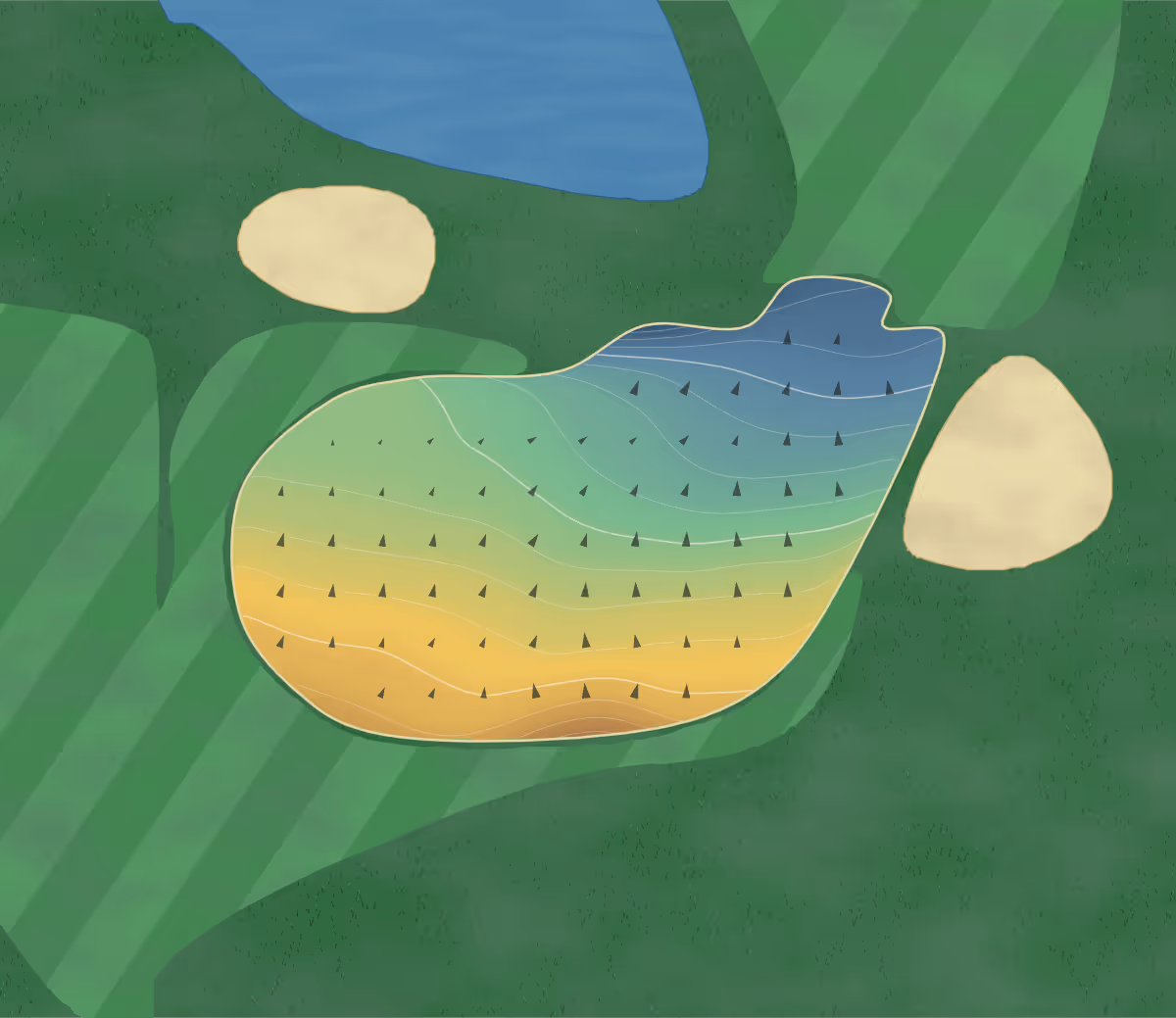 Green contour map of Green Spring Valley in Owings Mills, Maryland: 190 elevation contours at a 3-inch interval with fall-line arrows, traced from 1-meter lidar