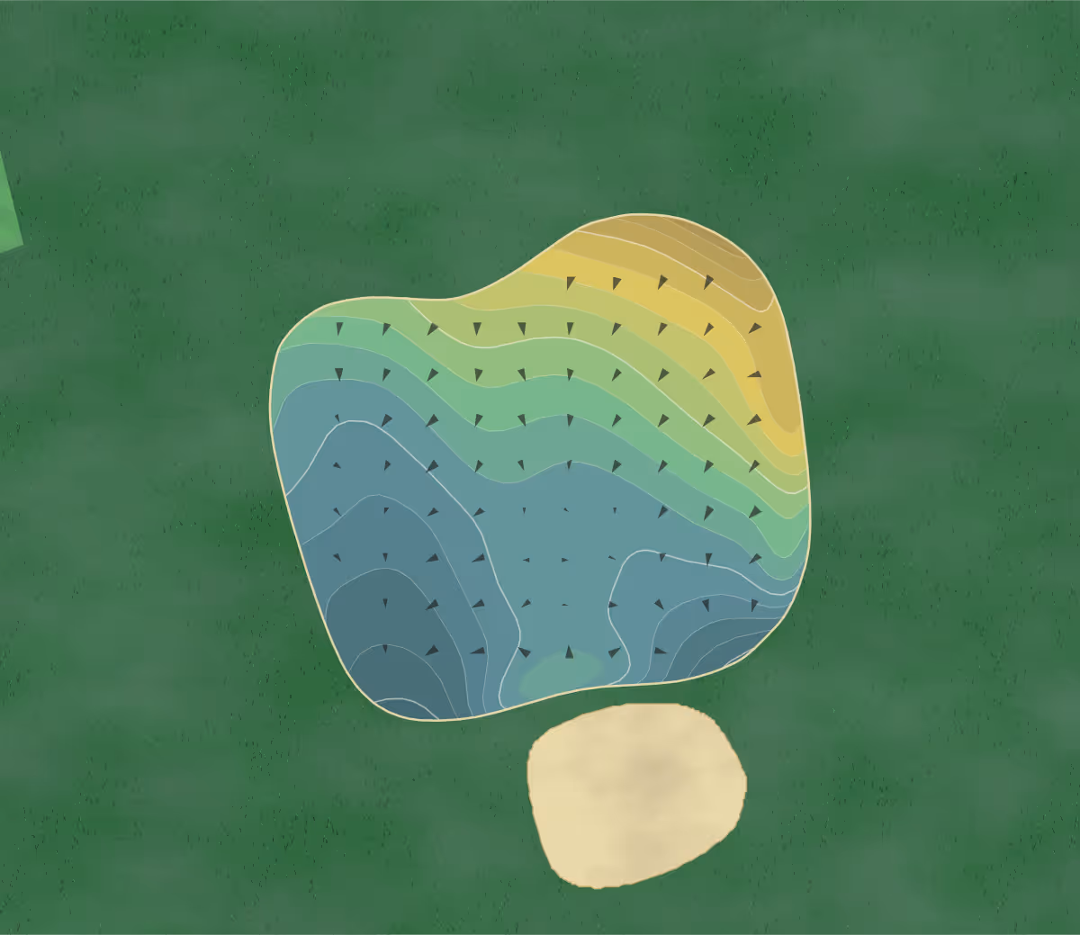 Green contour map of Green Valley in Portsmouth, Rhode Island — 228 elevation contours at a 3-inch interval with fall-line arrows, traced from 1-meter lidar