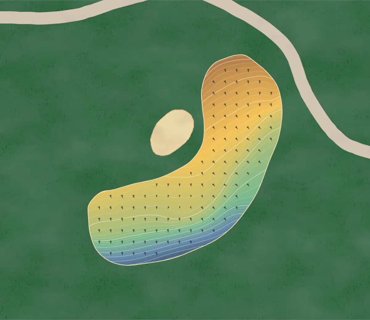 Green contour map of Greencastle in Greencastle, Pennsylvania — 363 elevation contours at a 3-inch interval with fall-line arrows, traced from 1-meter lidar