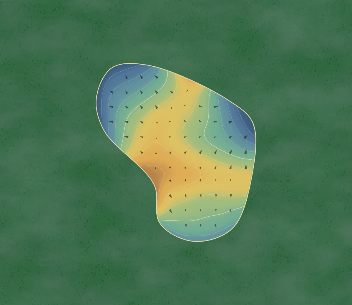 Green contour map of Greenfield Lakes in Gilbert, Arizona: 139 elevation contours at a 3-inch interval with fall-line arrows, traced from 1-meter lidar
