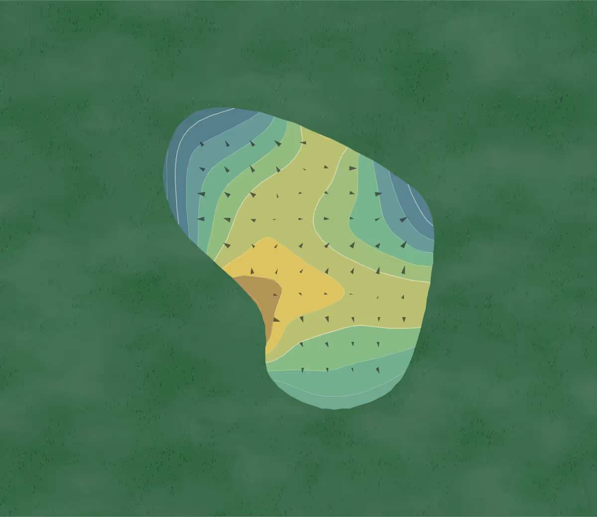 Green contour map of Greenfield Lakes in Gilbert, Arizona — 9 elevation contours at a 3-inch interval with fall-line arrows, traced from 1-meter lidar