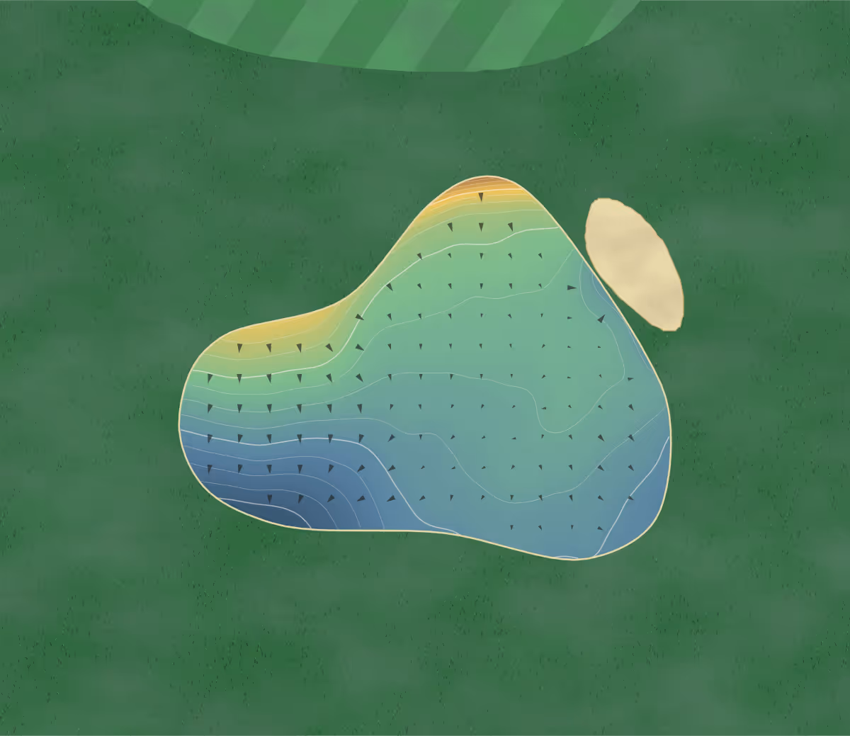 Green contour map of Greenmount in Bury, England: 124 elevation contours at a 8-centimeter interval with fall-line arrows, traced from 1-meter lidar