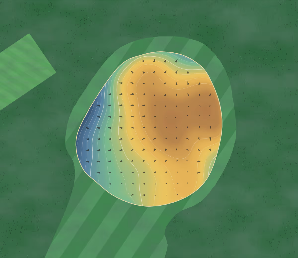 Green contour map of Fayette County in Washington Courth House, Ohio: 74 elevation contours at a 3-inch interval with fall-line arrows, traced from 1-meter lidar