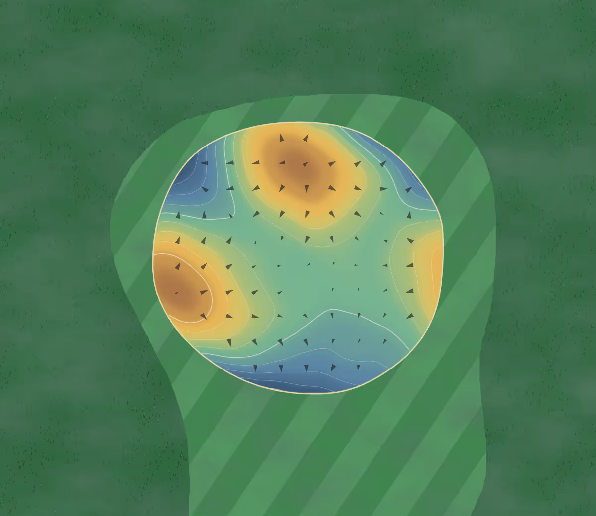 Green contour map of Greenview CC in West Monroe, New York: 553 elevation contours at a 3-inch interval with fall-line arrows, traced from 1-meter lidar