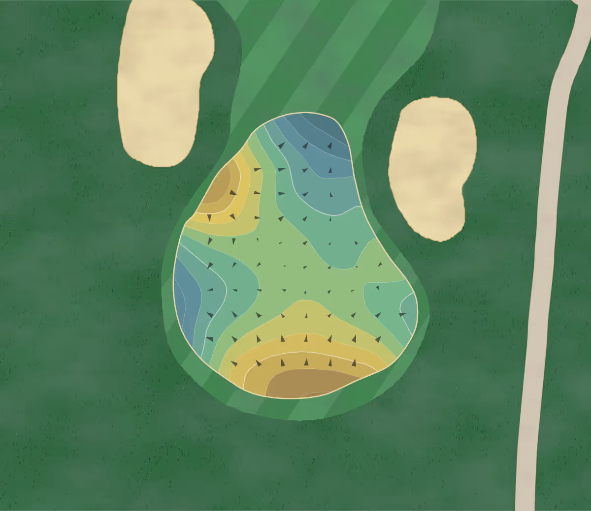 Green contour map of Greenwich CC in Greenwich, Connecticut — 176 elevation contours at a 3-inch interval with fall-line arrows, traced from 1-meter lidar