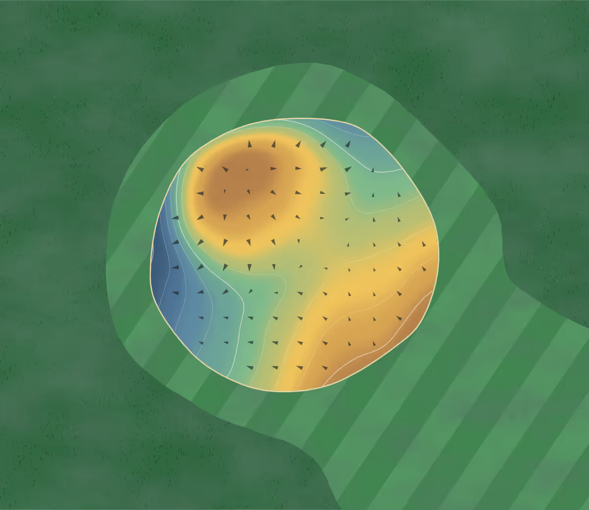 Green contour map of Gregory in Gregory, South Dakota — 106 elevation contours at a 3-inch interval with fall-line arrows, traced from 1-meter lidar