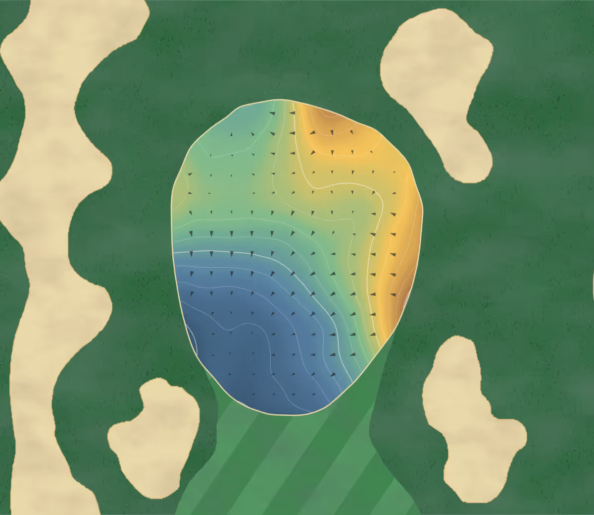 Green contour map of Grey Silo in Waterlloo, Canada: 168 elevation contours at a 8-centimeter interval with fall-line arrows, traced from 1-meter lidar