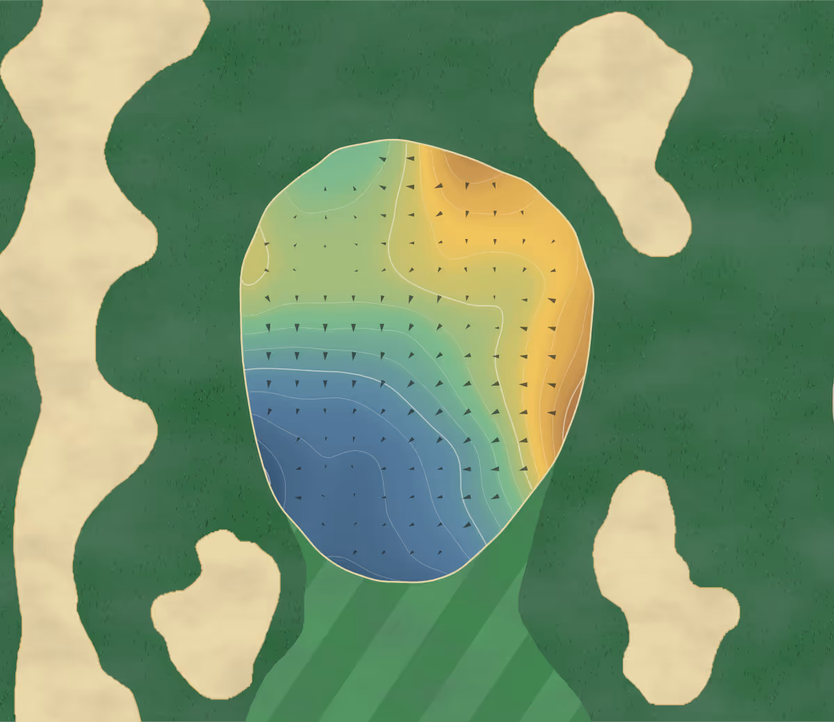 Green contour map of Grey Silo in Waterlloo, Canada — 166 elevation contours at a 8-centimeter interval with fall-line arrows, traced from 1-meter lidar