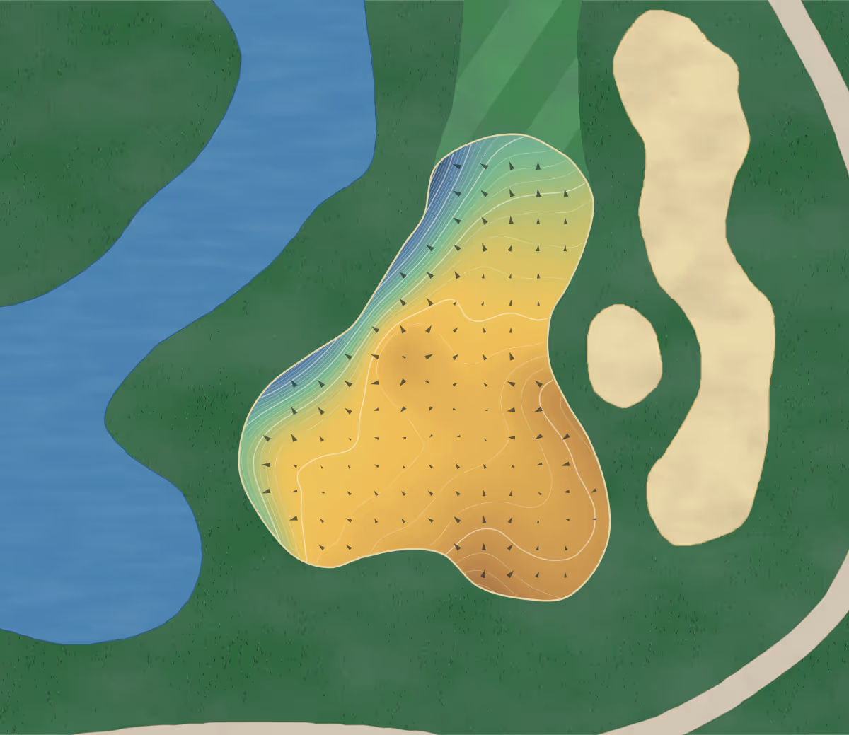 Green contour map of Greystone Gc in Washington, Michigan — 319 elevation contours at a 3-inch interval with fall-line arrows, traced from 1-meter lidar