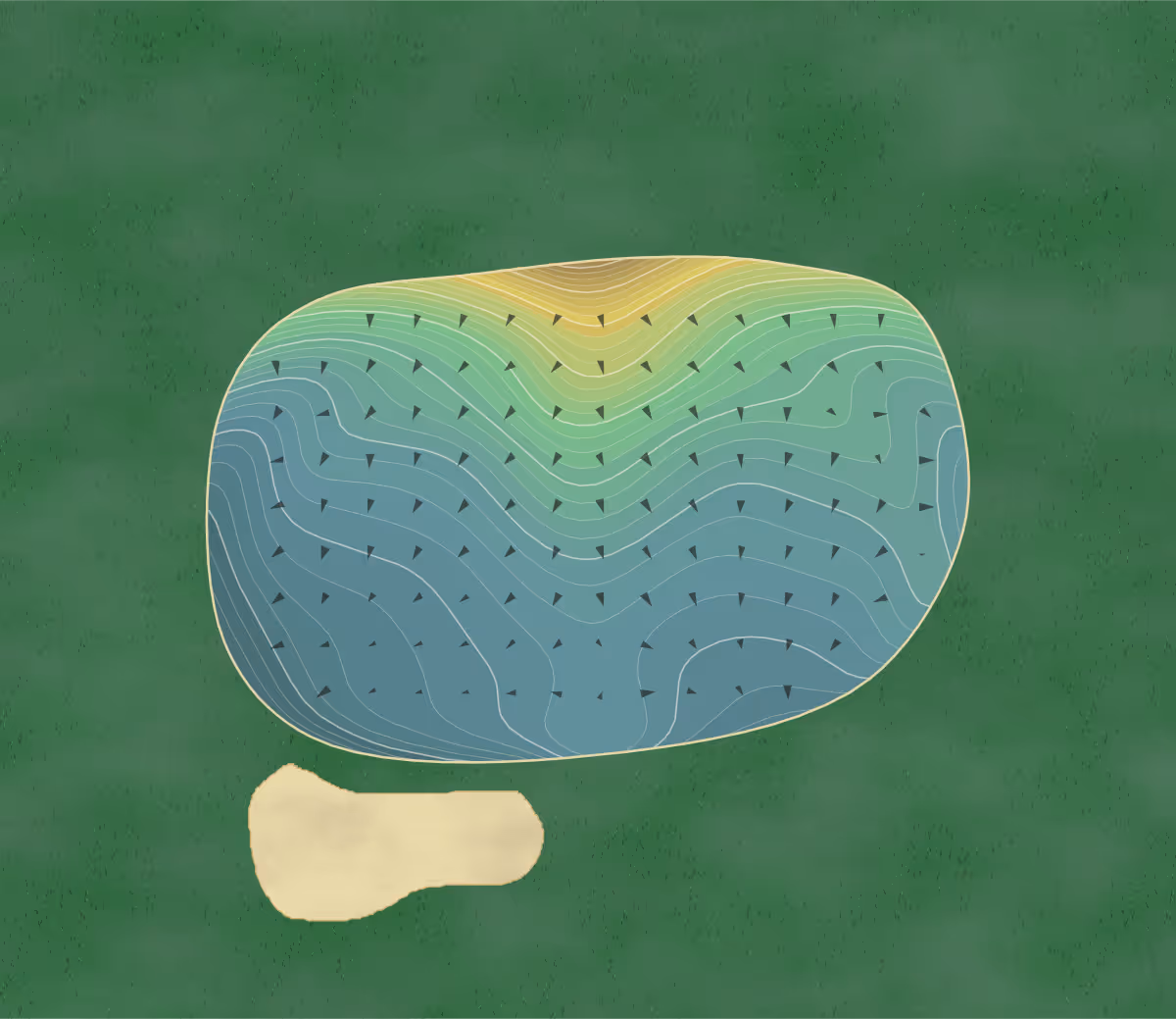Green contour map of Grove Park in Asheville, North Carolina — 364 elevation contours at a 3-inch interval with fall-line arrows, traced from 1-meter lidar