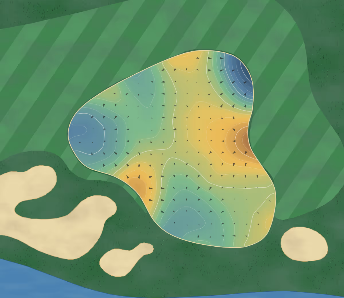 Green contour map of Gulf Shores in Gulf Shores, Alabama — 196 elevation contours at a 3-inch interval with fall-line arrows, traced from 1-meter lidar