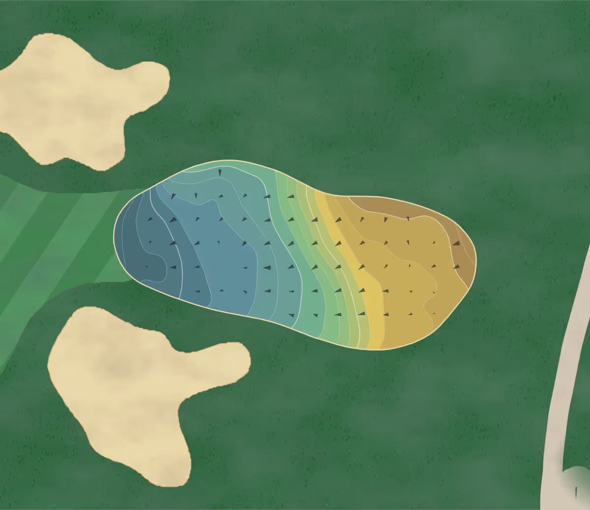Green contour map of Gull Lake in Richland, Michigan — 160 elevation contours at a 3-inch interval with fall-line arrows, traced from 1-meter lidar