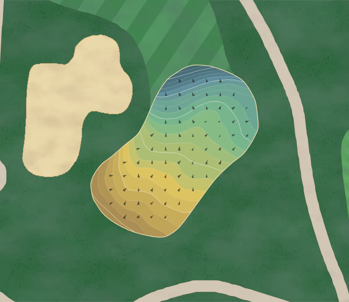 Green contour map of Gull Lake in Augusta, Michigan — 304 elevation contours at a 3-inch interval with fall-line arrows, traced from 1-meter lidar