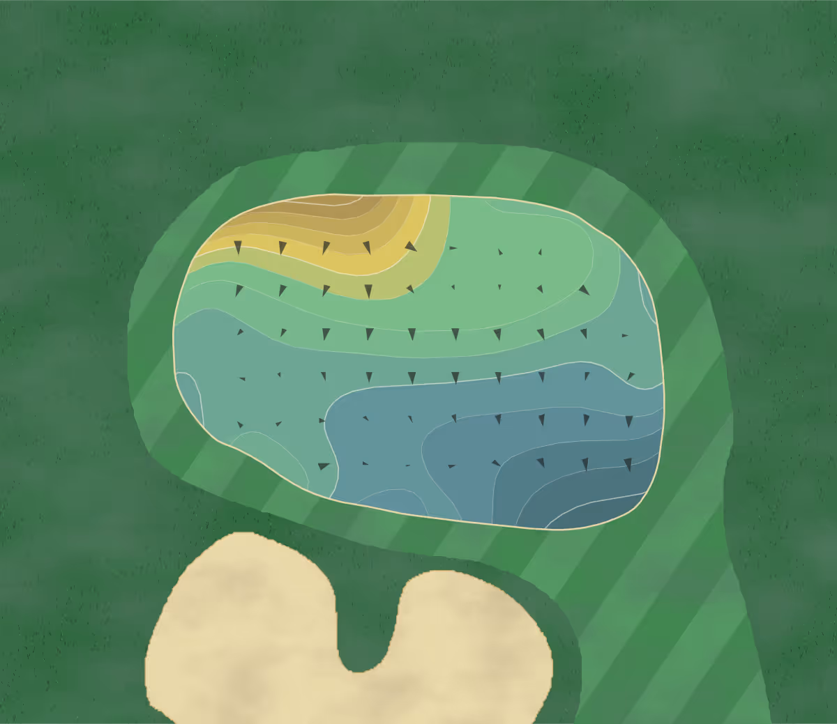 Green contour map of Habitat GC in Valkaria, Florida — 150 elevation contours at a 3-inch interval with fall-line arrows, traced from 1-meter lidar