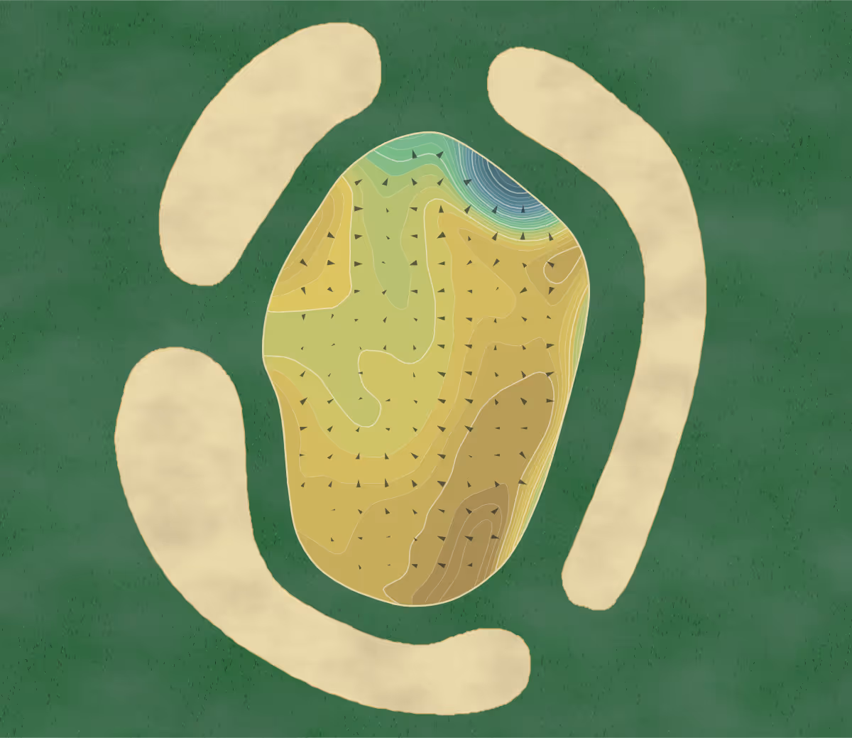 Green contour map of Hackensack GC in Oradell, New Jersey — 391 elevation contours at a 3-inch interval with fall-line arrows, traced from 1-meter lidar