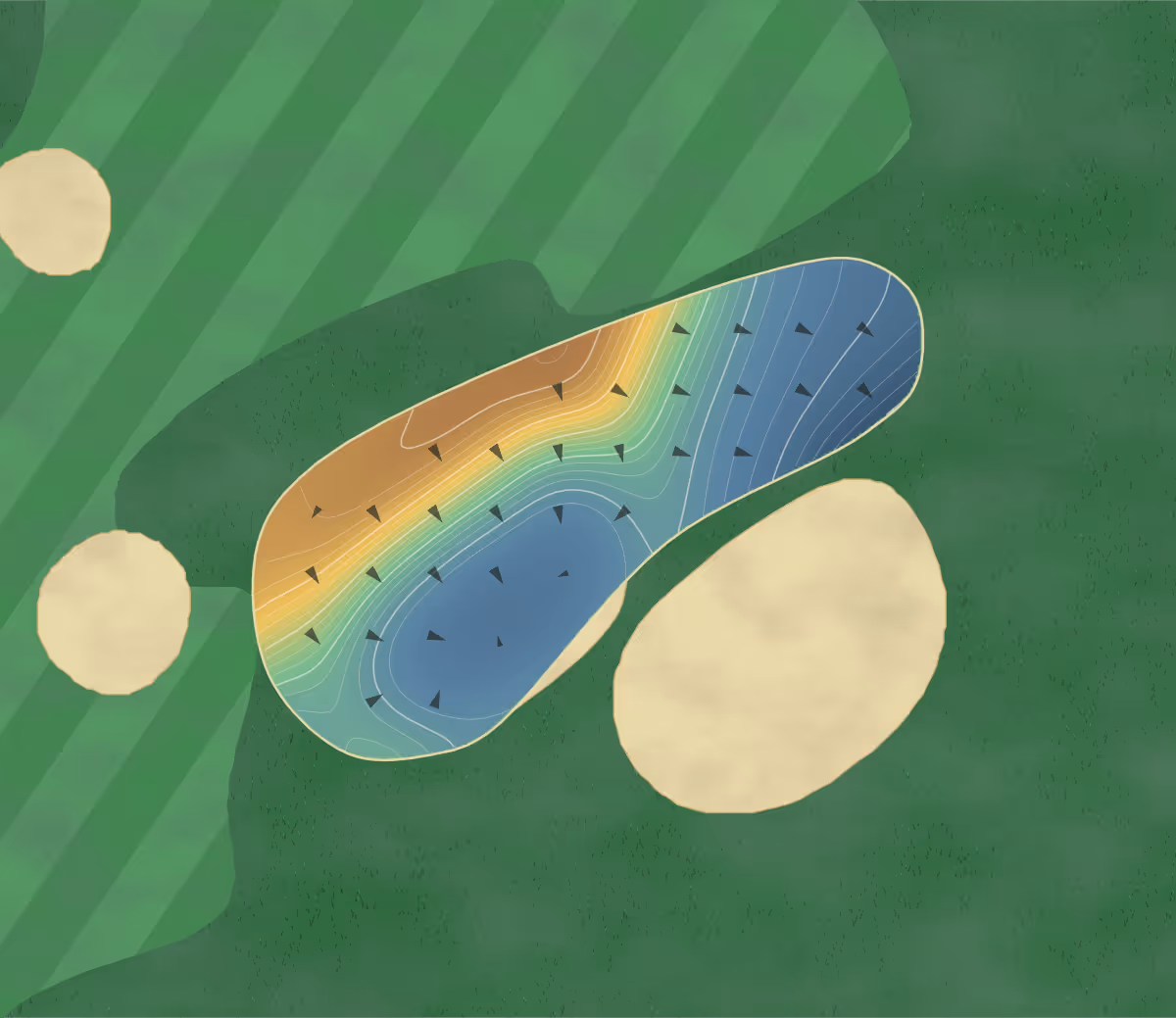 Green contour map of Haig Point Club and Community Association - Osprey II (Calibogue) in Hilton Head Island, South Carolina: 125 elevation contours at a 3-inch interval with fall-line arrows, traced from 1-meter lidar