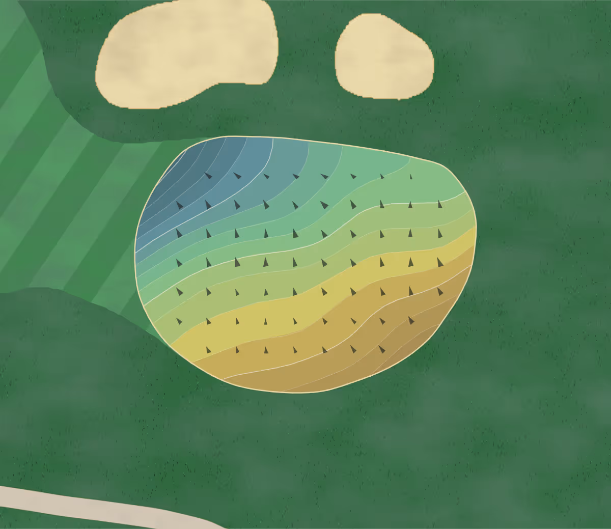 Green contour map of Hailwood in Meadville, Pennsylvania — 135 elevation contours at a 3-inch interval with fall-line arrows, traced from 1-meter lidar