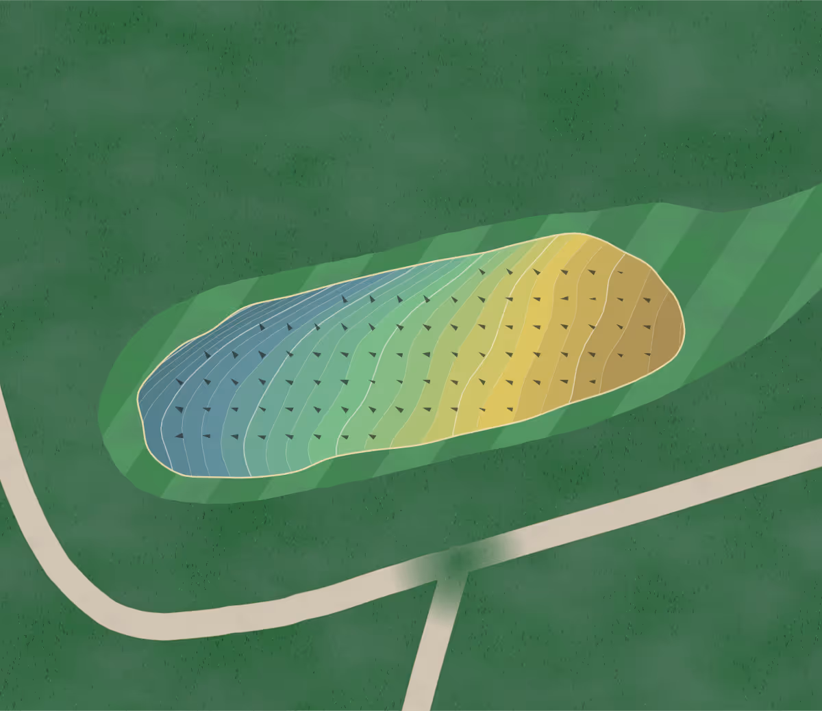 Green contour map of Hales Mills in Johnstown, New York — 24 elevation contours at a 3-inch interval with fall-line arrows, traced from 1-meter lidar