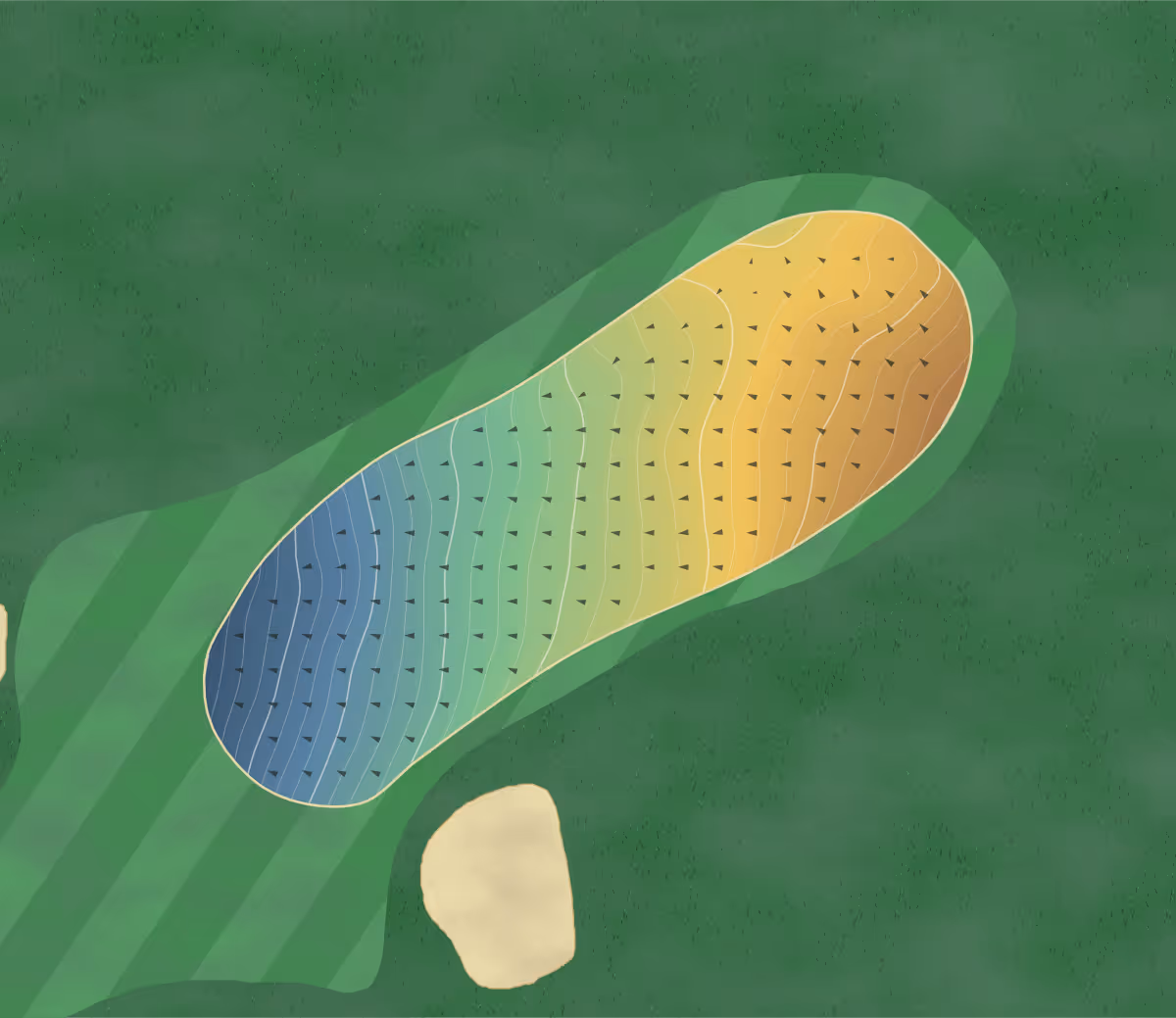 Green contour map of Halesowen in Halesowen, England — 66 elevation contours at a 8-centimeter interval with fall-line arrows, traced from 1-meter lidar
