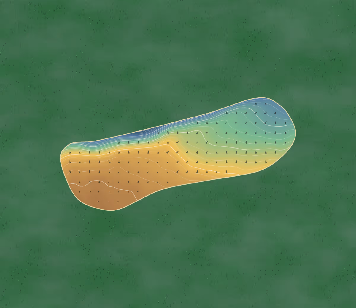 Green contour map of Bradley Hall in Halifax, England — 231 elevation contours at a 8-centimeter interval with fall-line arrows, traced from 1-meter lidar