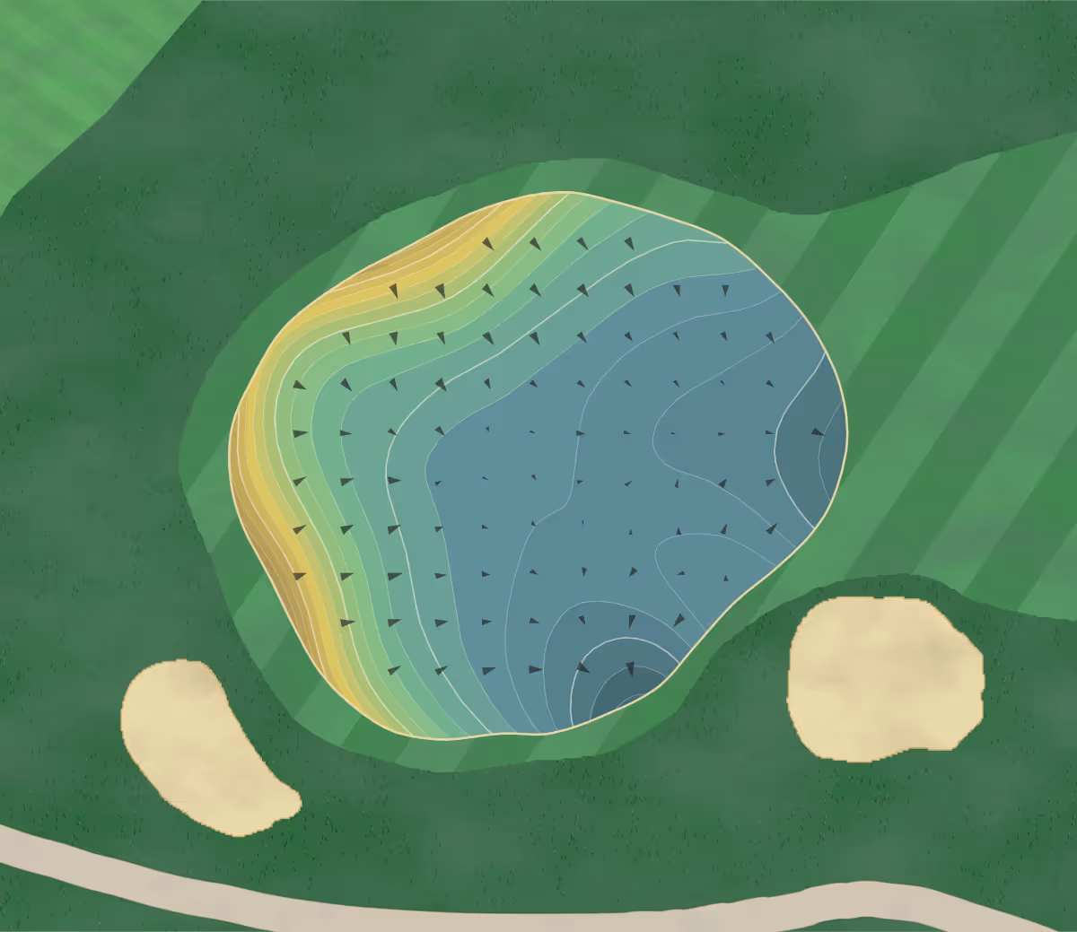 Green contour map of Hammock Dunes in Palm Coast, Florida — 182 elevation contours at a 3-inch interval with fall-line arrows, traced from 1-meter lidar