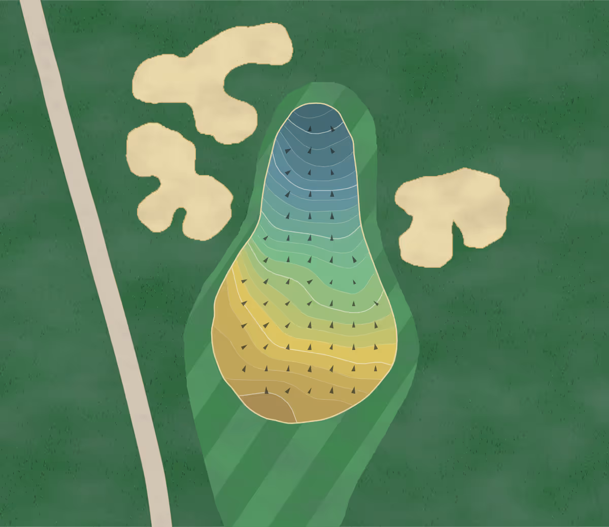Green contour map of Hampton Hills in Riverhead, New York — 330 elevation contours at a 3-inch interval with fall-line arrows, traced from 1-meter lidar