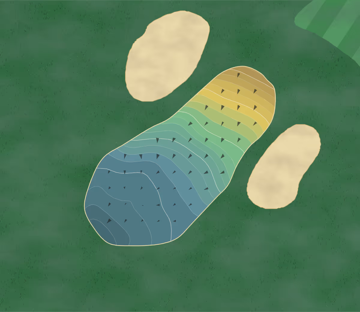 Green contour map of Hancock Gc in Austin, Texas — 141 elevation contours at a 3-inch interval with fall-line arrows, traced from 1-meter lidar