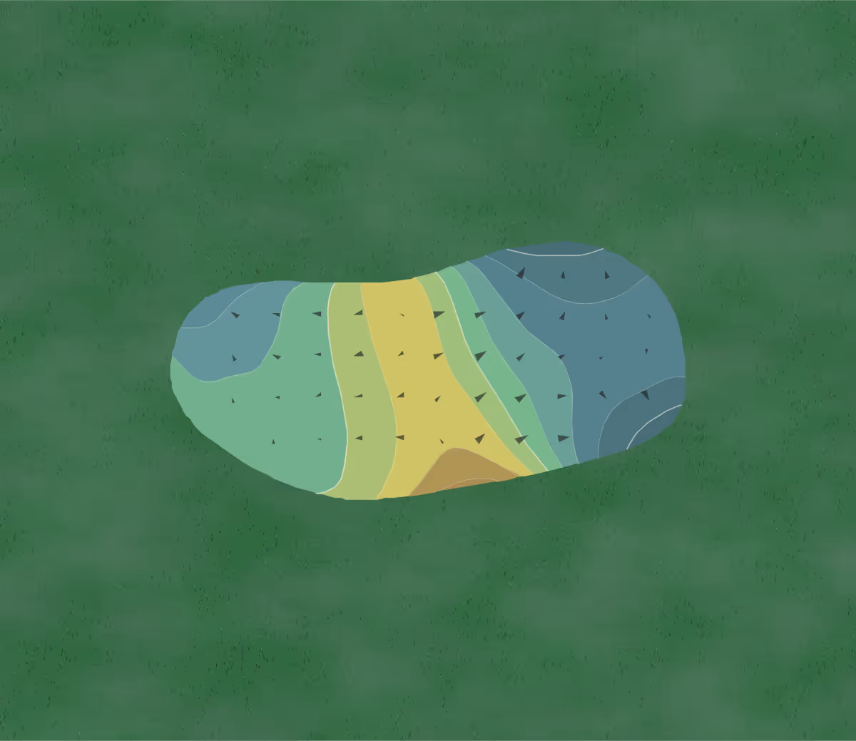 Green contour map of Hancock Park Municipal Golf Course in Lampasas, Texas — 110 elevation contours at a 3-inch interval with fall-line arrows, traced from 1-meter lidar