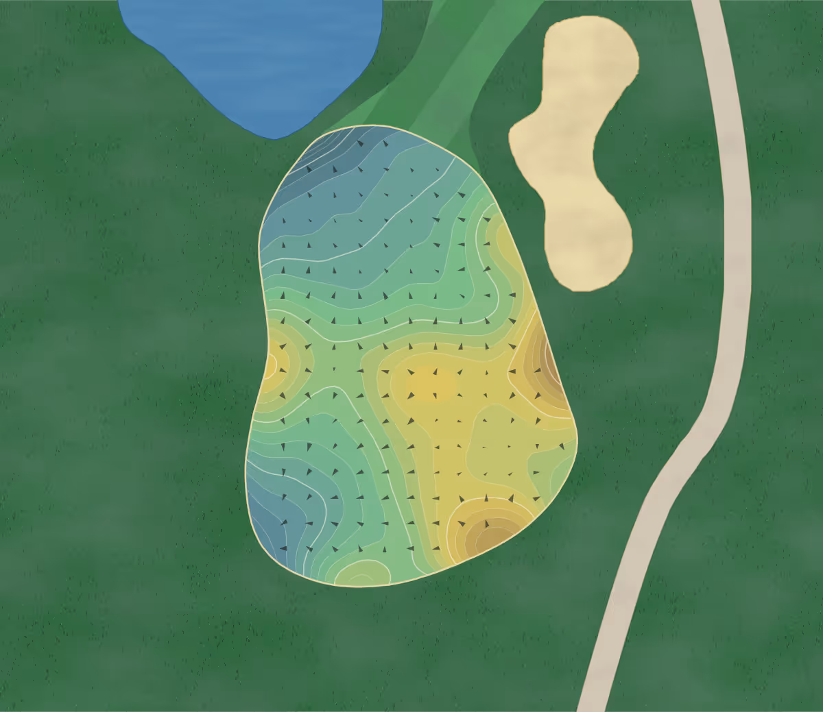 Green contour map of Hankerd Hills in Michigan, United States — 311 elevation contours at a 3-inch interval with fall-line arrows, traced from 1-meter lidar
