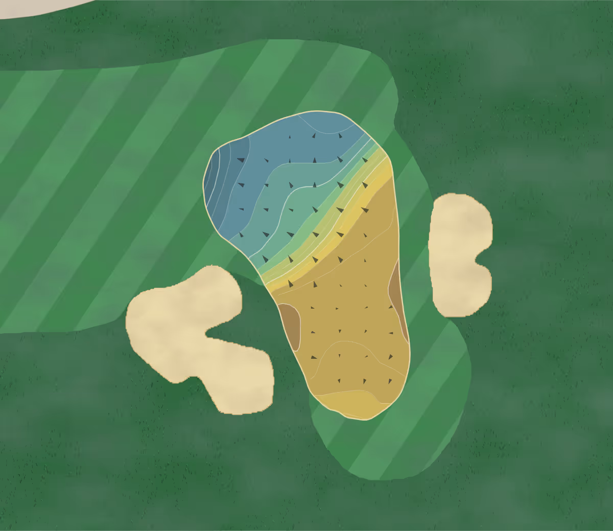 Green contour map of Hanover GC in Ashland, Virginia — 168 elevation contours at a 3-inch interval with fall-line arrows, traced from 1-meter lidar