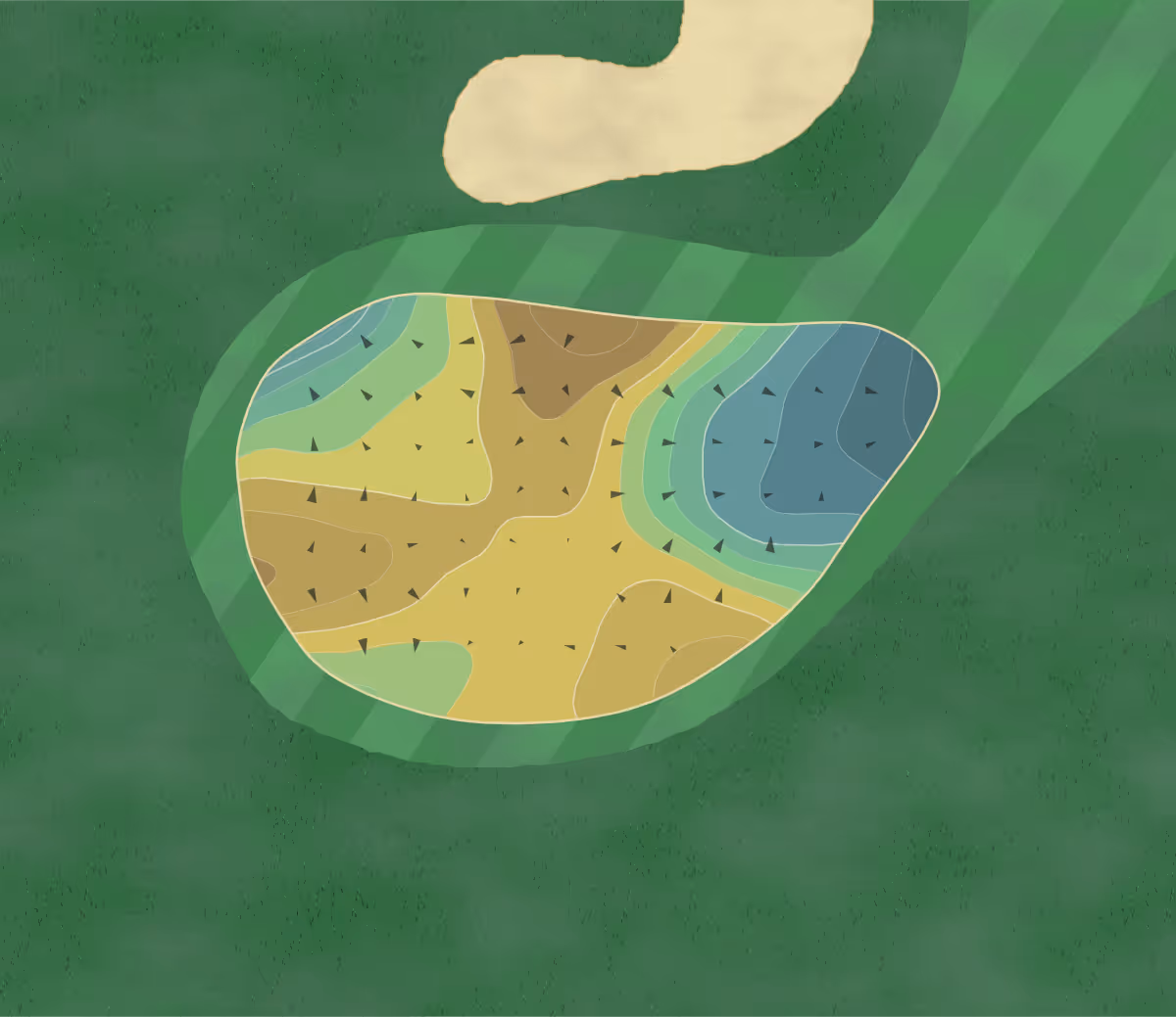 Green contour map of Harbor Links in Port Washington, New York — 95 elevation contours at a 3-inch interval with fall-line arrows, traced from 1-meter lidar