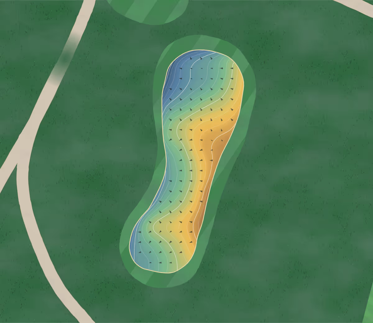 Green contour map of Harbor in Liberty, Indiana: 138 elevation contours at a 3-inch interval with fall-line arrows, traced from 1-meter lidar