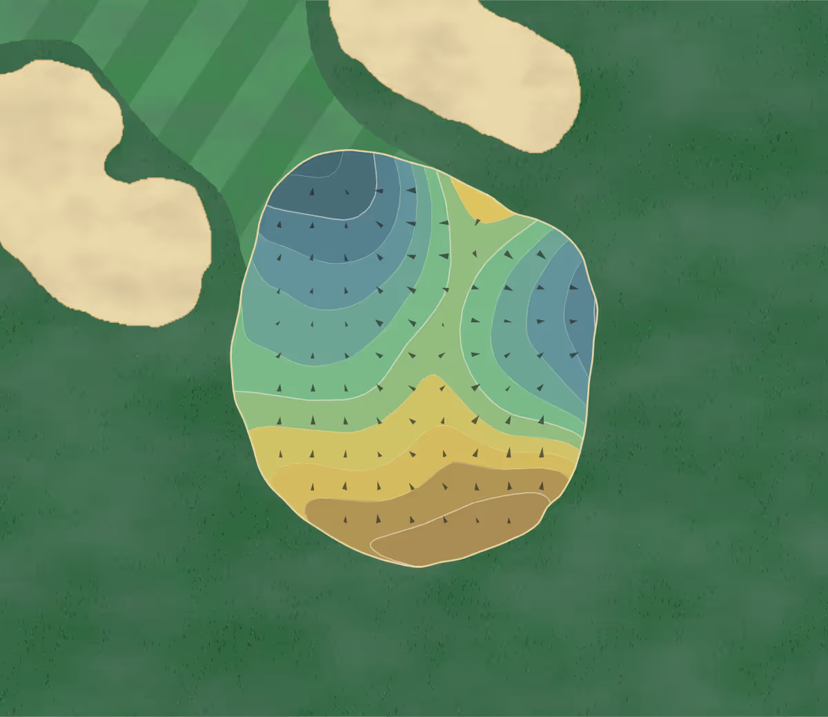 Green contour map of Harbor Pines in Egg Harbor Twp., New Jersey — 226 elevation contours at a 3-inch interval with fall-line arrows, traced from 1-meter lidar