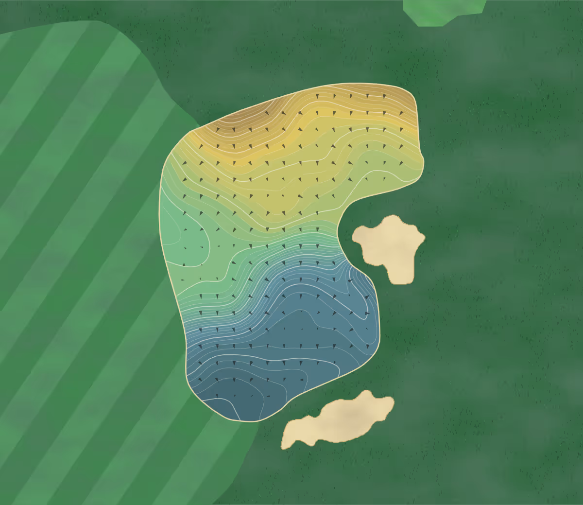 Green contour map of Harbor Shores in Benton Harbor, Michigan — 366 elevation contours at a 3-inch interval with fall-line arrows, traced from 1-meter lidar