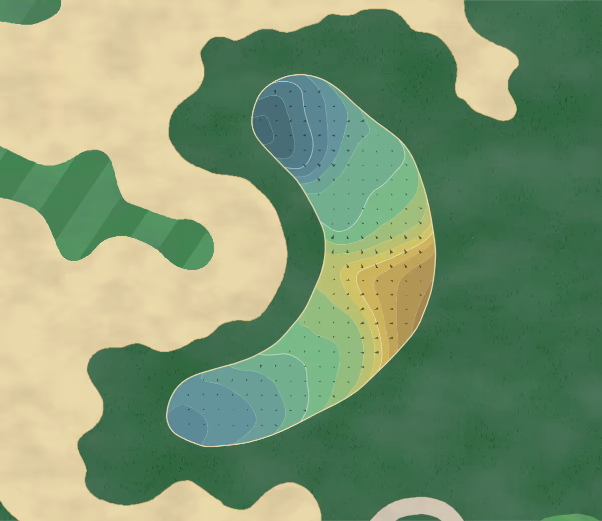 Green contour map of Harborside in Chicago, Illinois — 219 elevation contours at a 3-inch interval with fall-line arrows, traced from 1-meter lidar