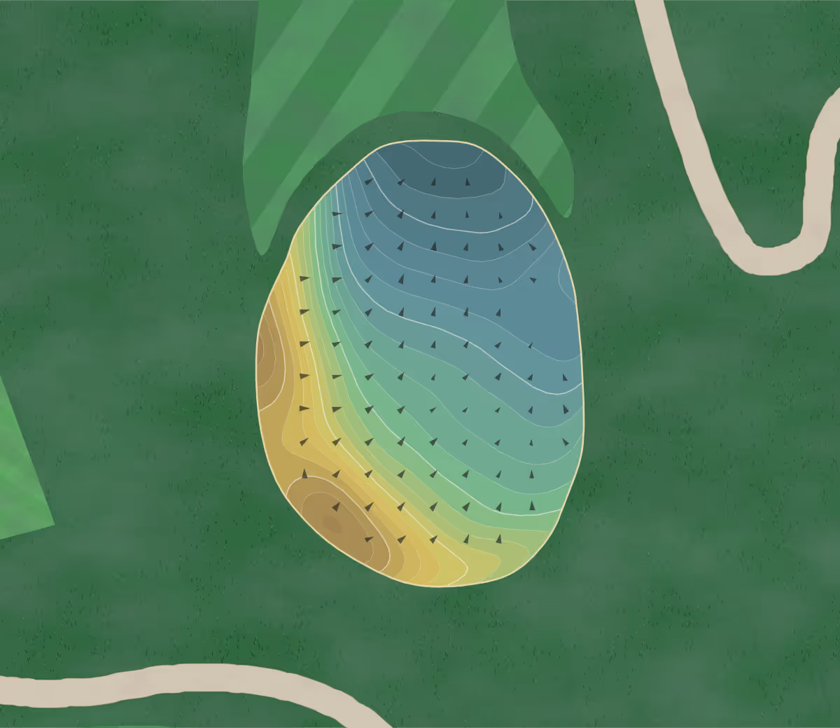 Green contour map of Harding in Los Angeles, California — 315 elevation contours at a 3-inch interval with fall-line arrows, traced from 1-meter lidar