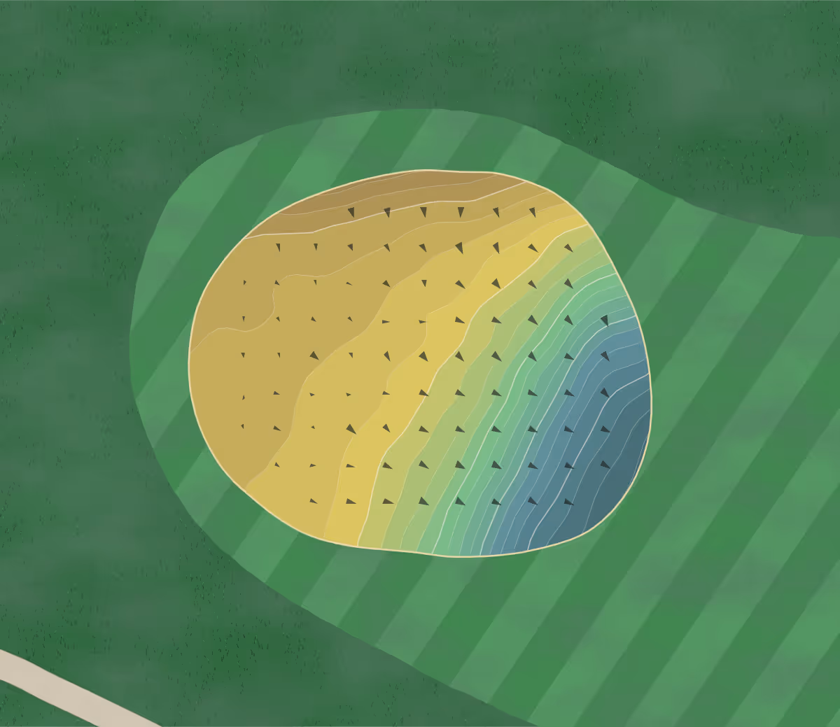 Green contour map of Hardwick Crossing in Gilbertville, Massachusetts — 82 elevation contours at a 3-inch interval with fall-line arrows, traced from 1-meter lidar