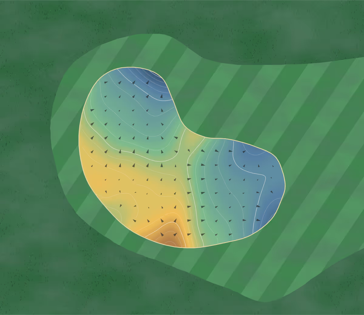 Green contour map of Harewood in Christchurch, New Zealand — 218 elevation contours at a 8-centimeter interval with fall-line arrows, traced from 1-meter lidar