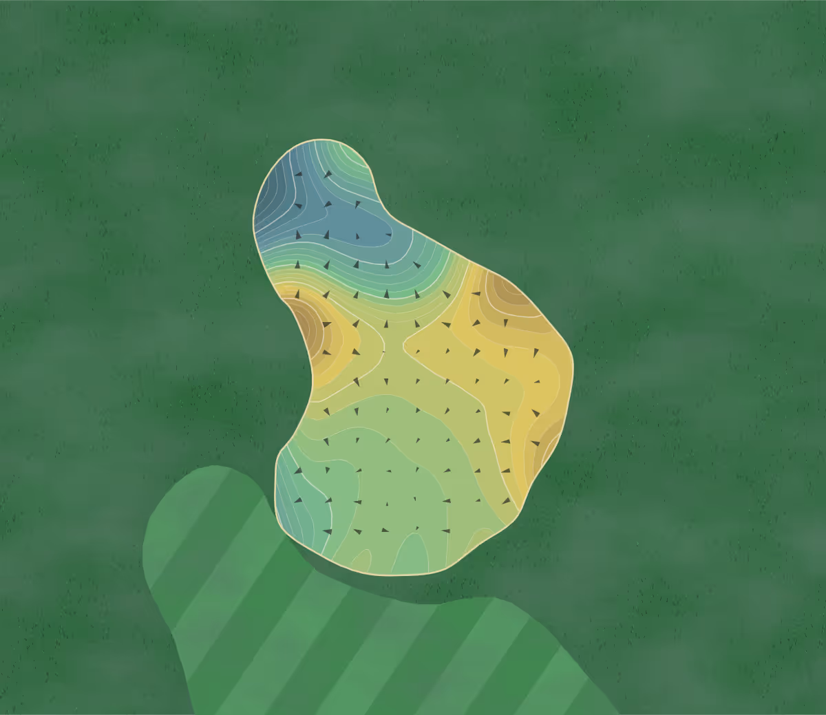 Green contour map of Harmony Club in Timnath, Colorado — 348 elevation contours at a 3-inch interval with fall-line arrows, traced from 1-meter lidar