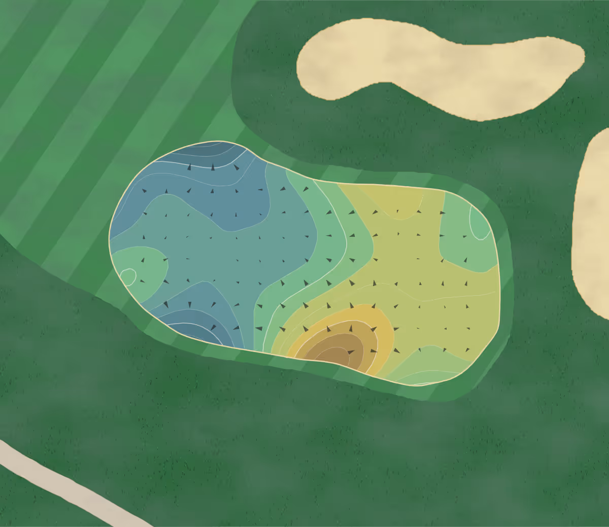 Green contour map of Harrison Hills in Attica, Indiana — 260 elevation contours at a 3-inch interval with fall-line arrows, traced from 1-meter lidar