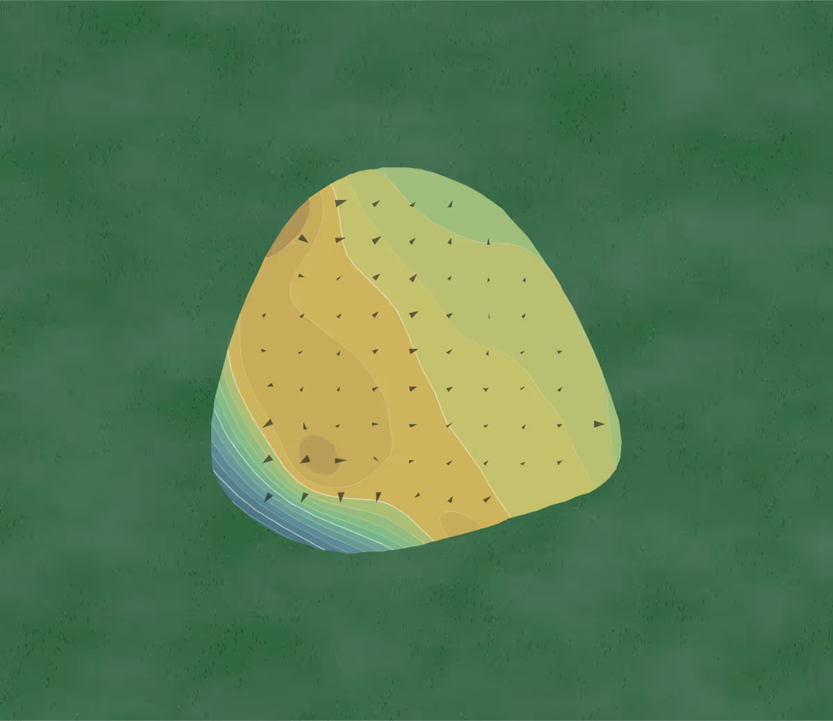 Green contour map of Harrison Park in Danville, Illinois — 177 elevation contours at a 3-inch interval with fall-line arrows, traced from 1-meter lidar