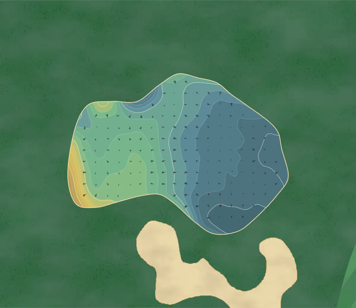 Green contour map of Hart Common in Bolton, England — 231 elevation contours at a 8-centimeter interval with fall-line arrows, traced from 1-meter lidar