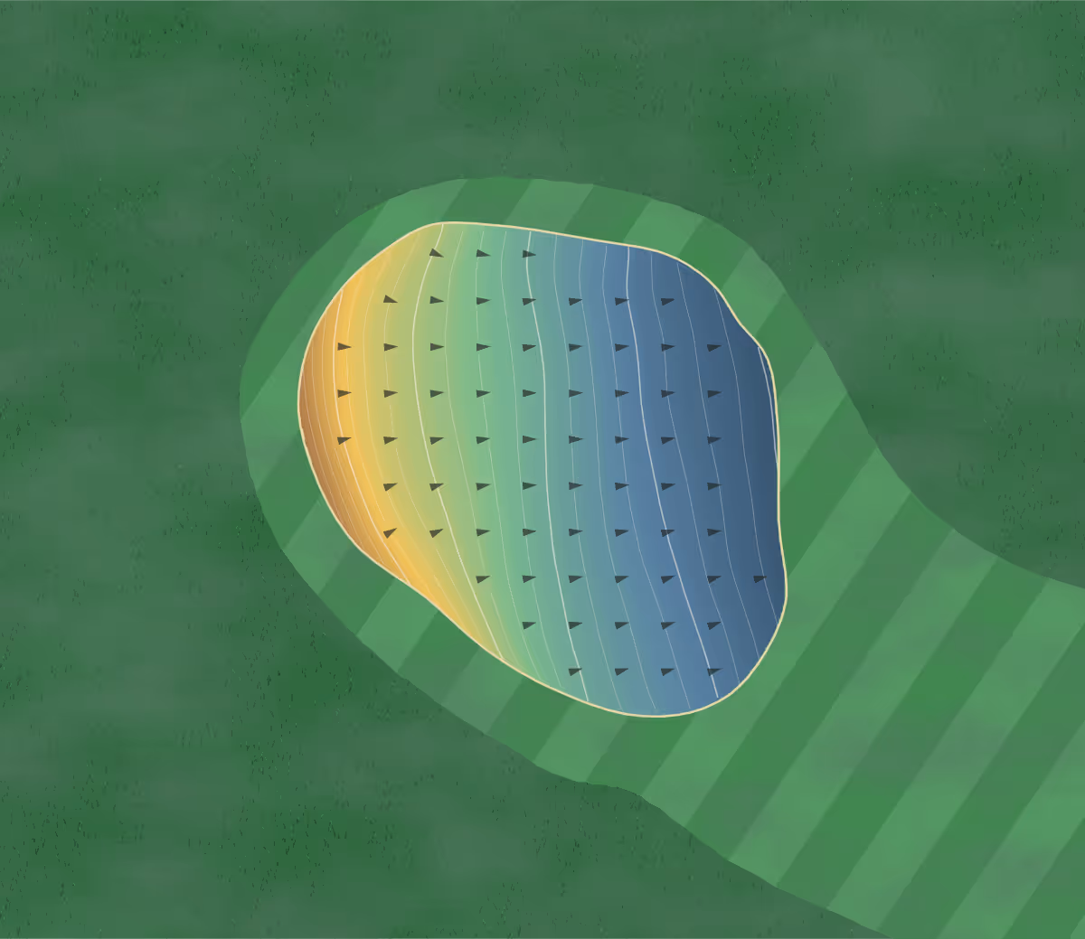 Green contour map of Hart Ranch in Rapid City, South Dakota — 189 elevation contours at a 3-inch interval with fall-line arrows, traced from 1-meter lidar