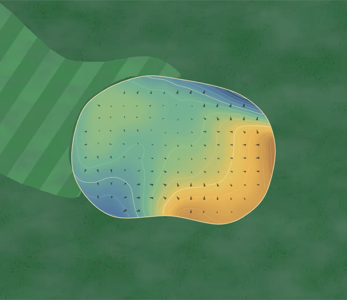 Green contour map of Hartney in Hartney, Canada: 90 elevation contours at a 8-centimeter interval with fall-line arrows, traced from 1-meter lidar