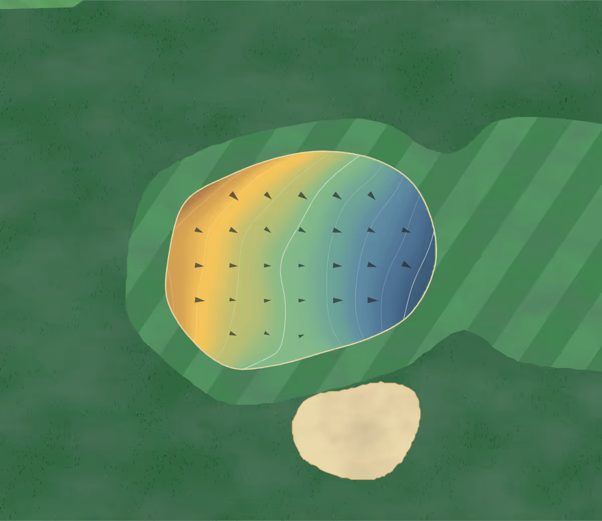 Green contour map of Harvard Gulch in Denver, Colorado — 58 elevation contours at a 3-inch interval with fall-line arrows, traced from 1-meter lidar