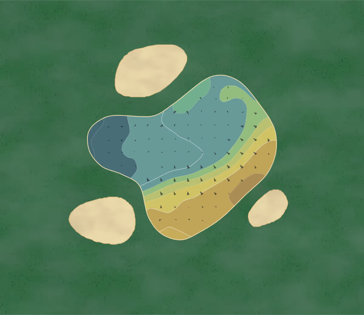 Green contour map of Harwich And in Harwich, England — 48 elevation contours at a 8-centimeter interval with fall-line arrows, traced from 1-meter lidar