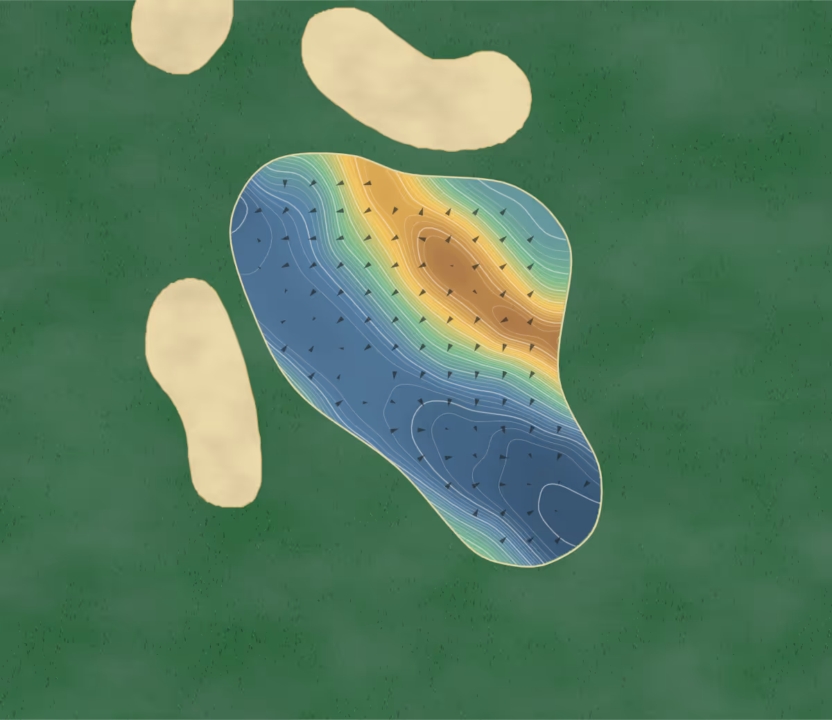 Green contour map of Hassocks in Hassocks, England: 143 elevation contours at a 8-centimeter interval with fall-line arrows, traced from 1-meter lidar
