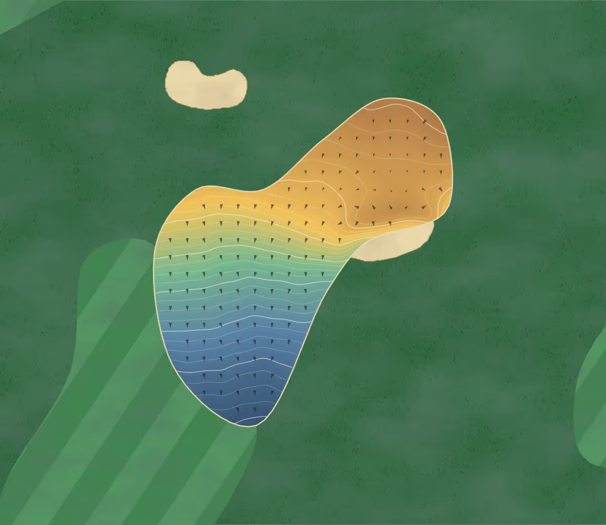 Green contour map of Haste Hill in Northwood, England: 294 elevation contours at a 8-centimeter interval with fall-line arrows, traced from 1-meter lidar